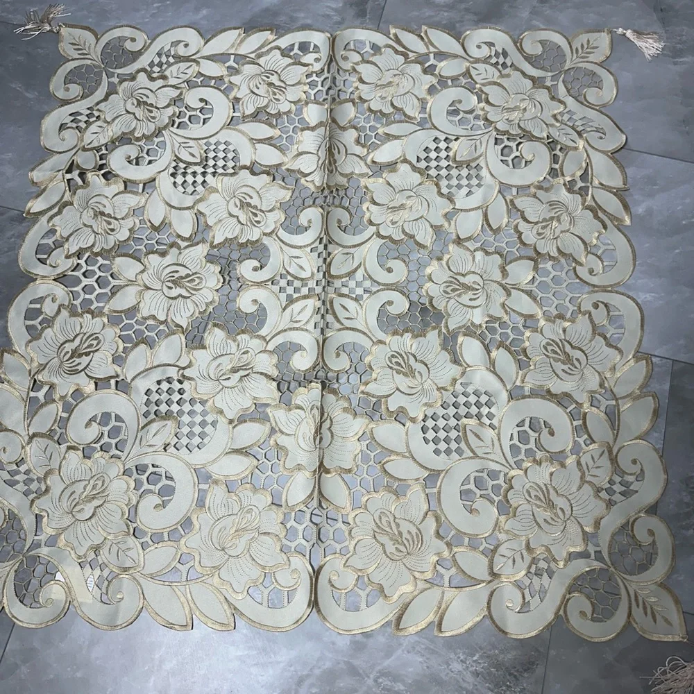 Table Runner Dresser Cover Place Mat Embroidered Luxury Cutwork Roses